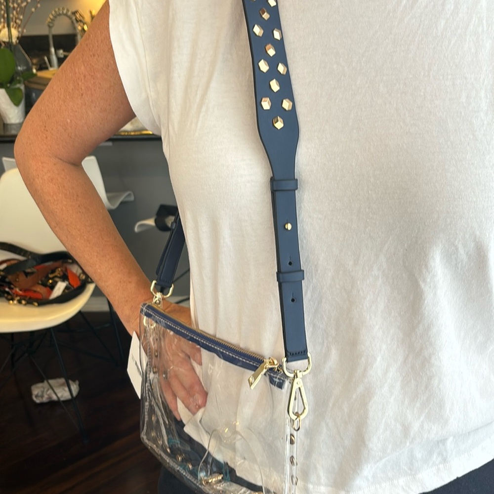 Rectangular navy studded clear bag